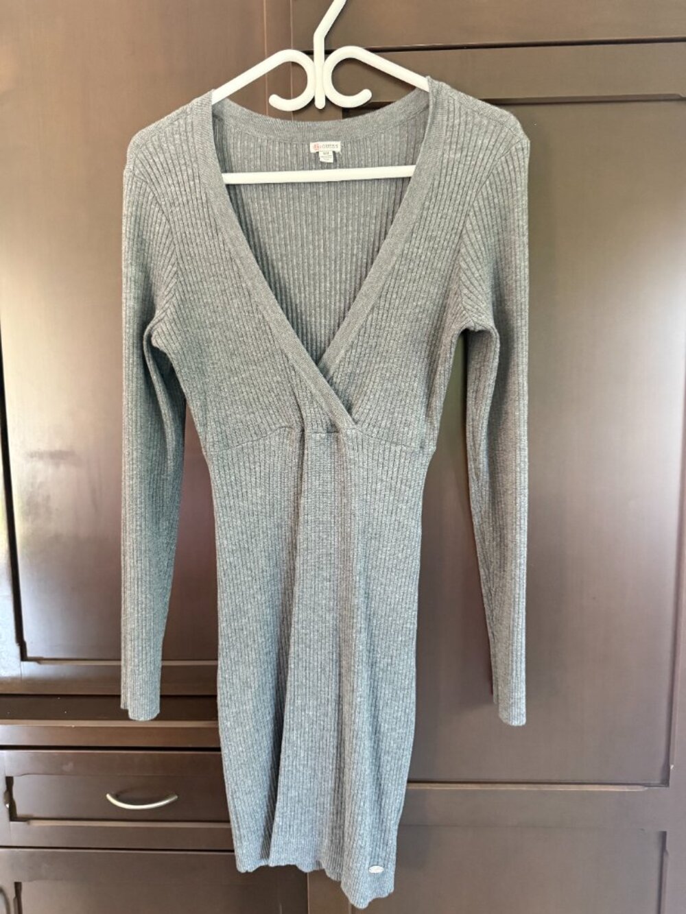 GUESS Grey Ribbed Sweater Dress | Long Sleeve | Bodycon | Size Medium